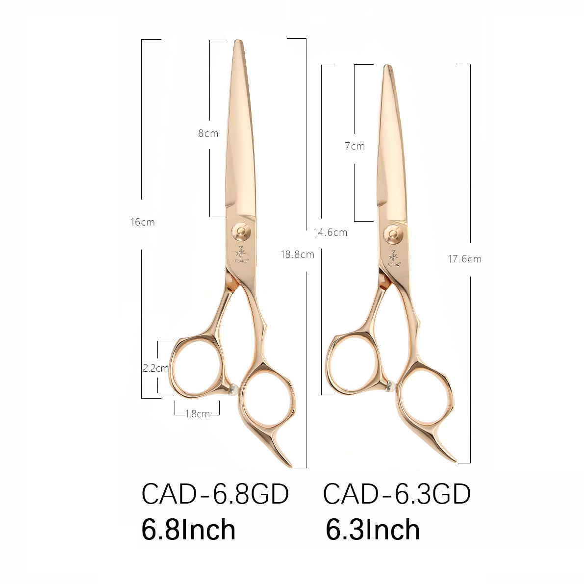 NEW CAD-6.3GD 6.3Inch/ 6.8Inch Hair Cutting Scissors Rose Gold Color –  Cheng Scissors